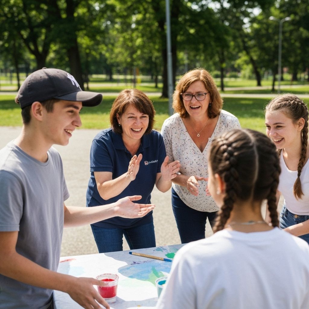 Teenagers and care workers in group activity