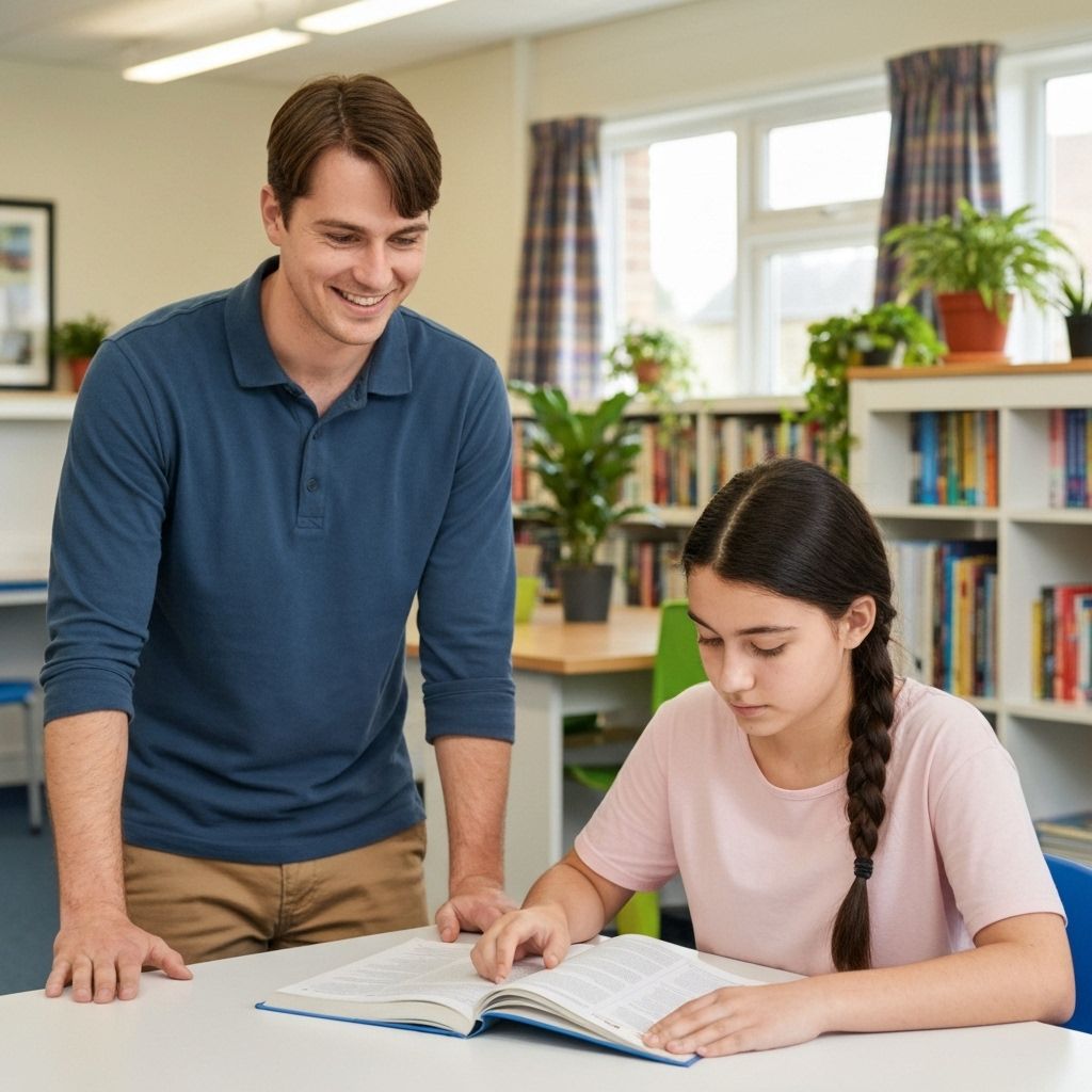 Youth care worker helping teenager with studies